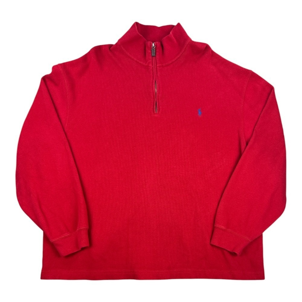 Polo Ralph Lauren Red Quarter Zip Pullover Sweater Big Tall 2XLT Blue Pony Flaw